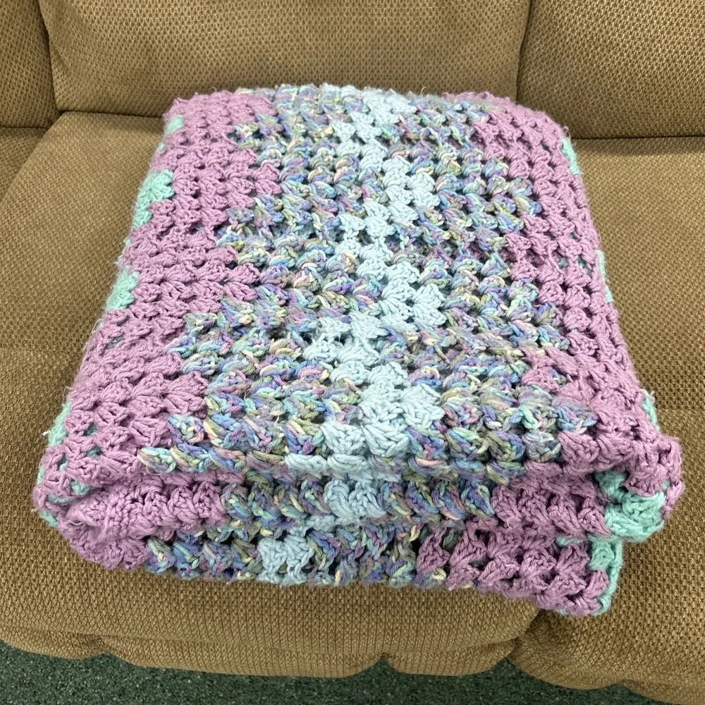 Grannycore Large Crochet Afghan Multi Colored‎ Blanket/Bedspread/Throw 72